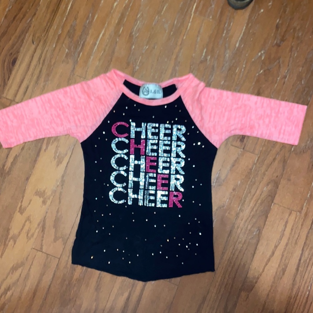 L&B elbow sleeve pink and black CHEER shirt!